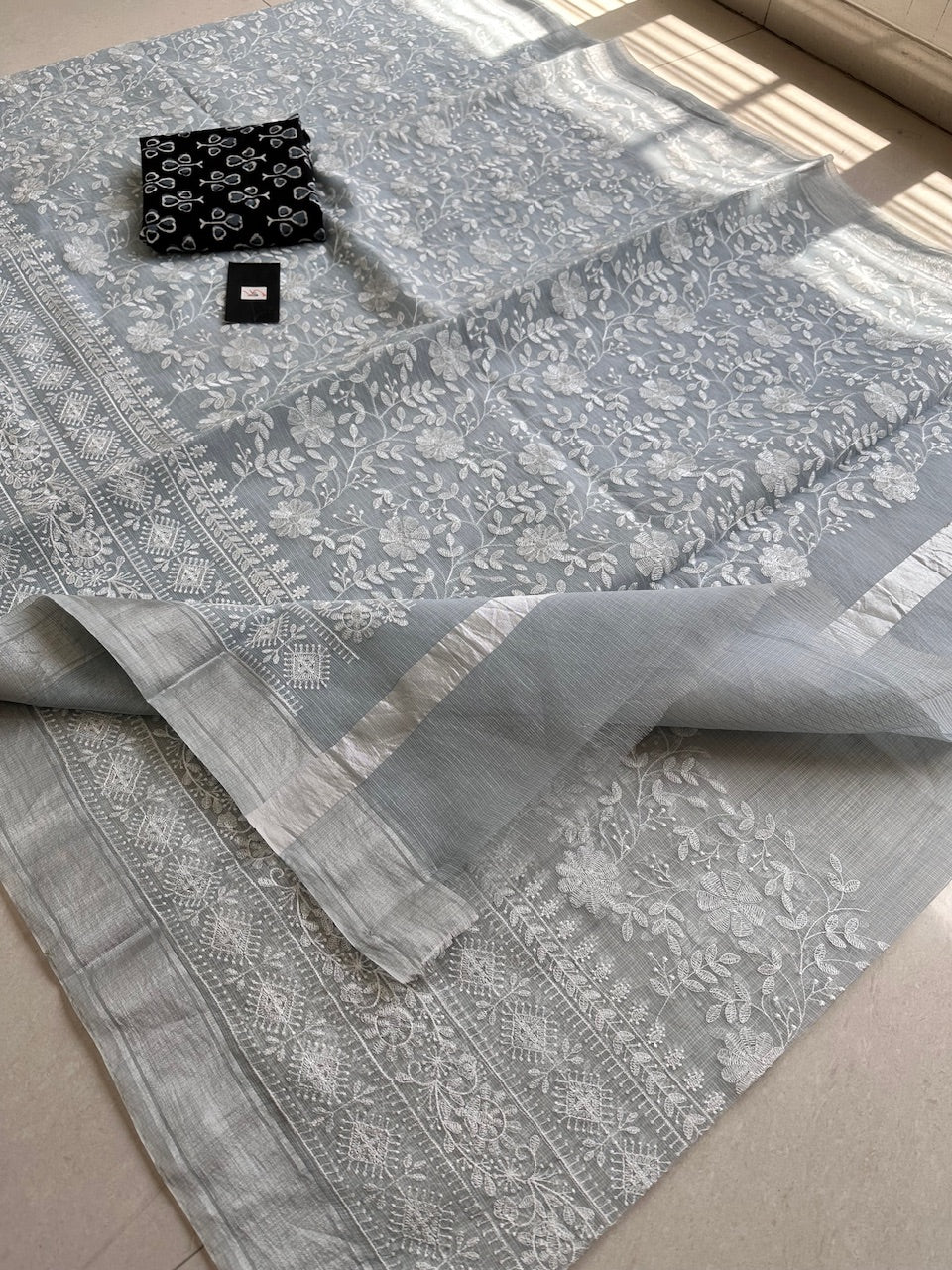 Embroidered Kota Cotton Doria Saree