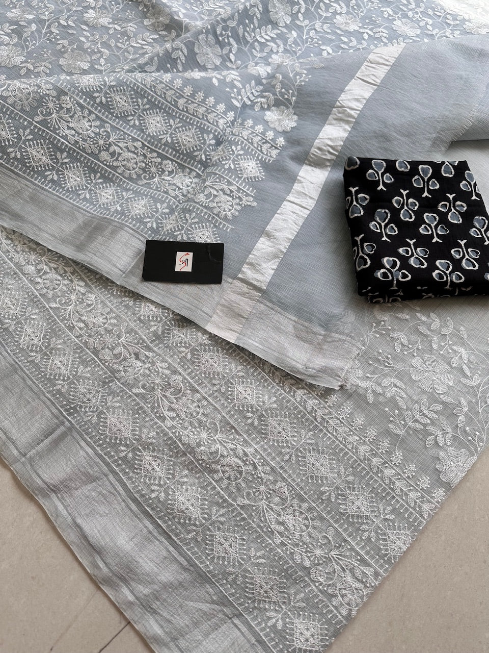 Embroidered Kota Cotton Doria Saree