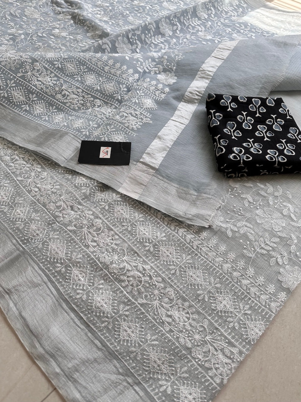 Embroidered Kota Cotton Doria Saree