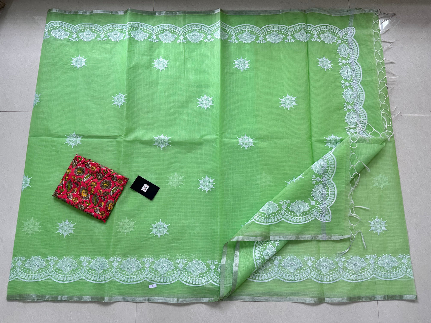 Embroidered Kota Cotton Doria Saree