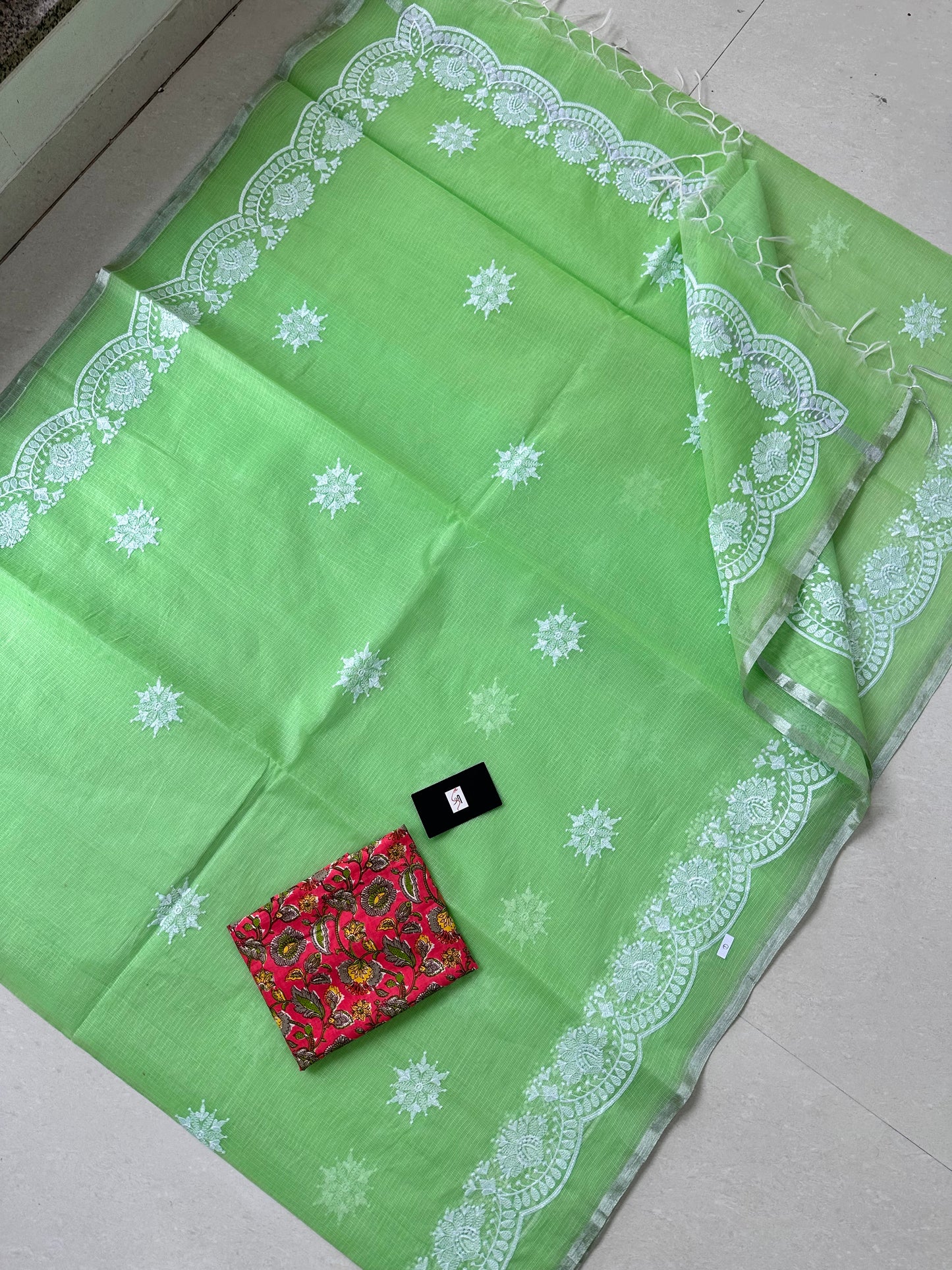 Embroidered Kota Cotton Doria Saree