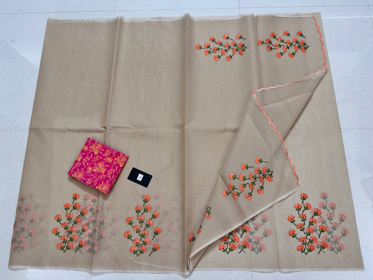 Embroidered Kota Cotton Doria Saree