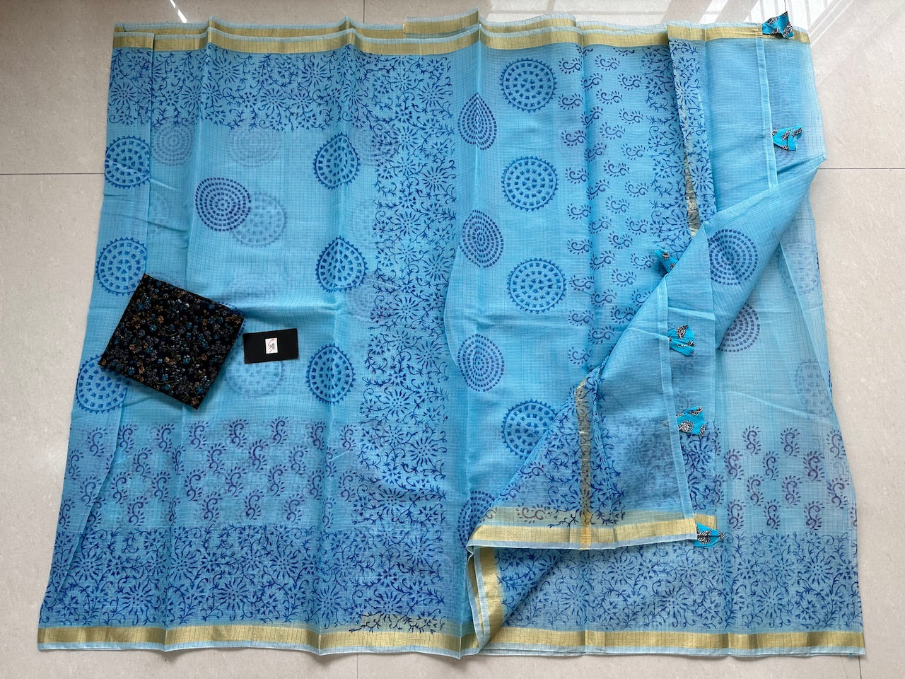 HandBlock Printed Kota Cotton Doria Saree