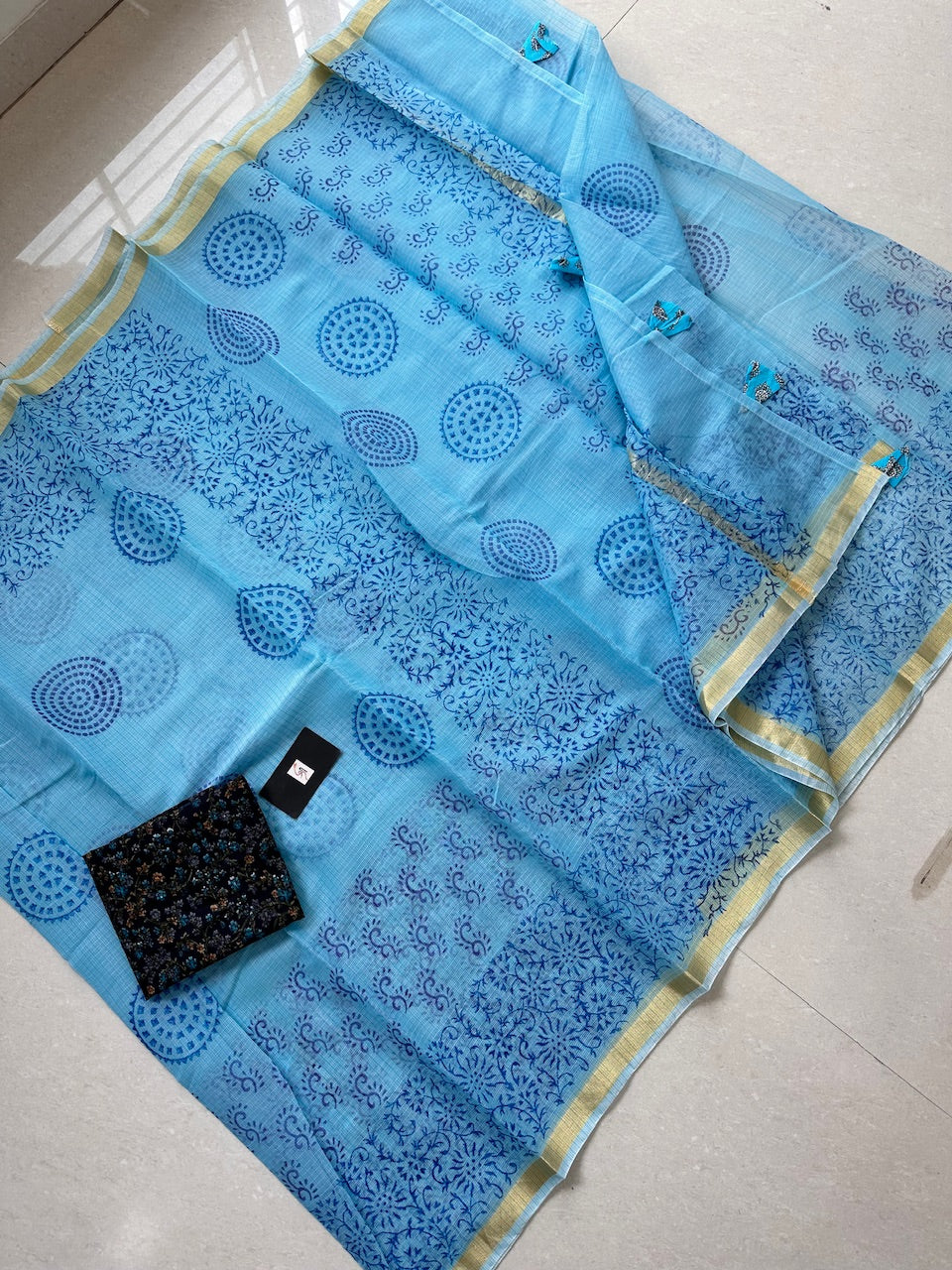 HandBlock Printed Kota Cotton Doria Saree