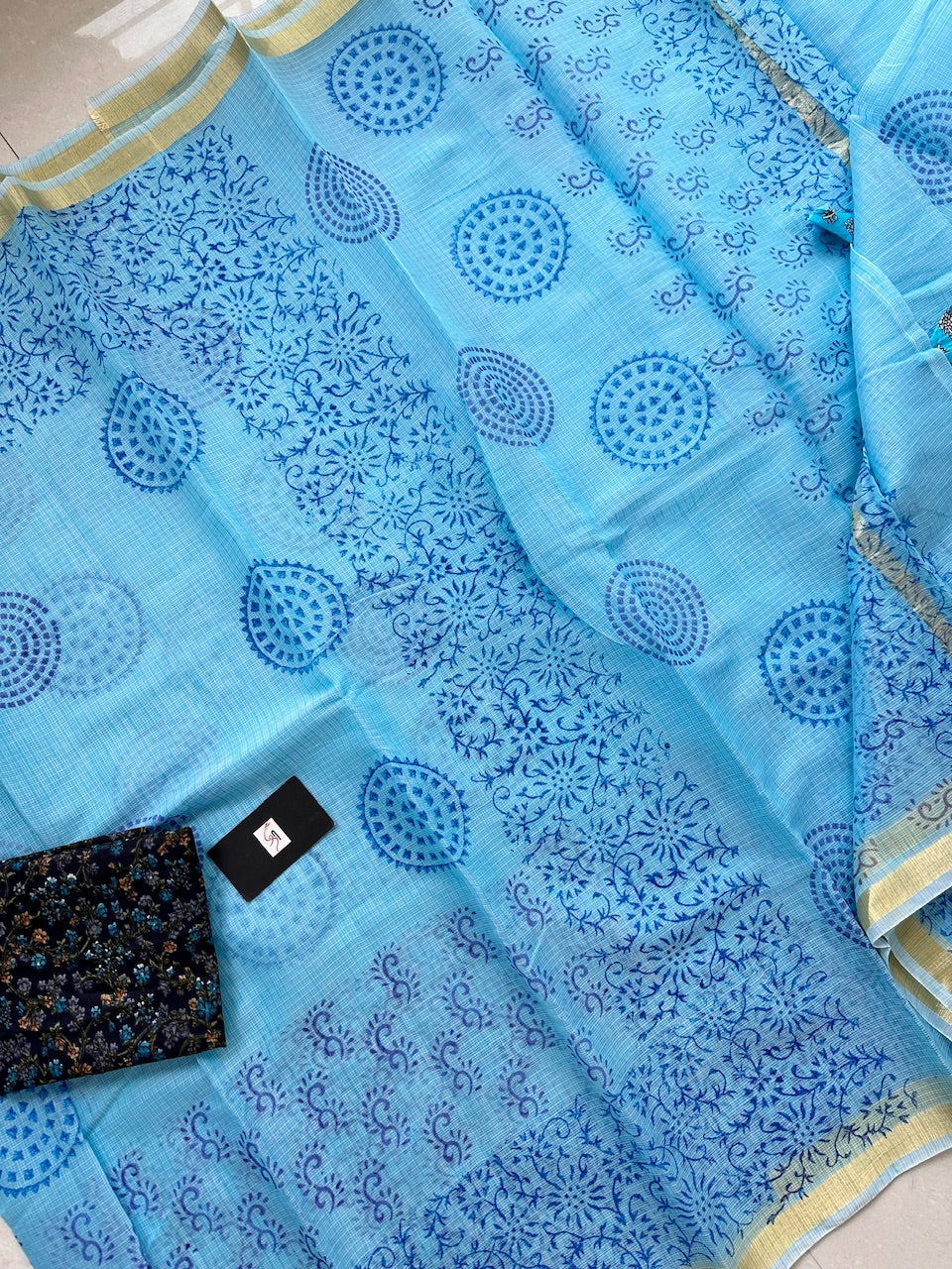 HandBlock Printed Kota Cotton Doria Saree