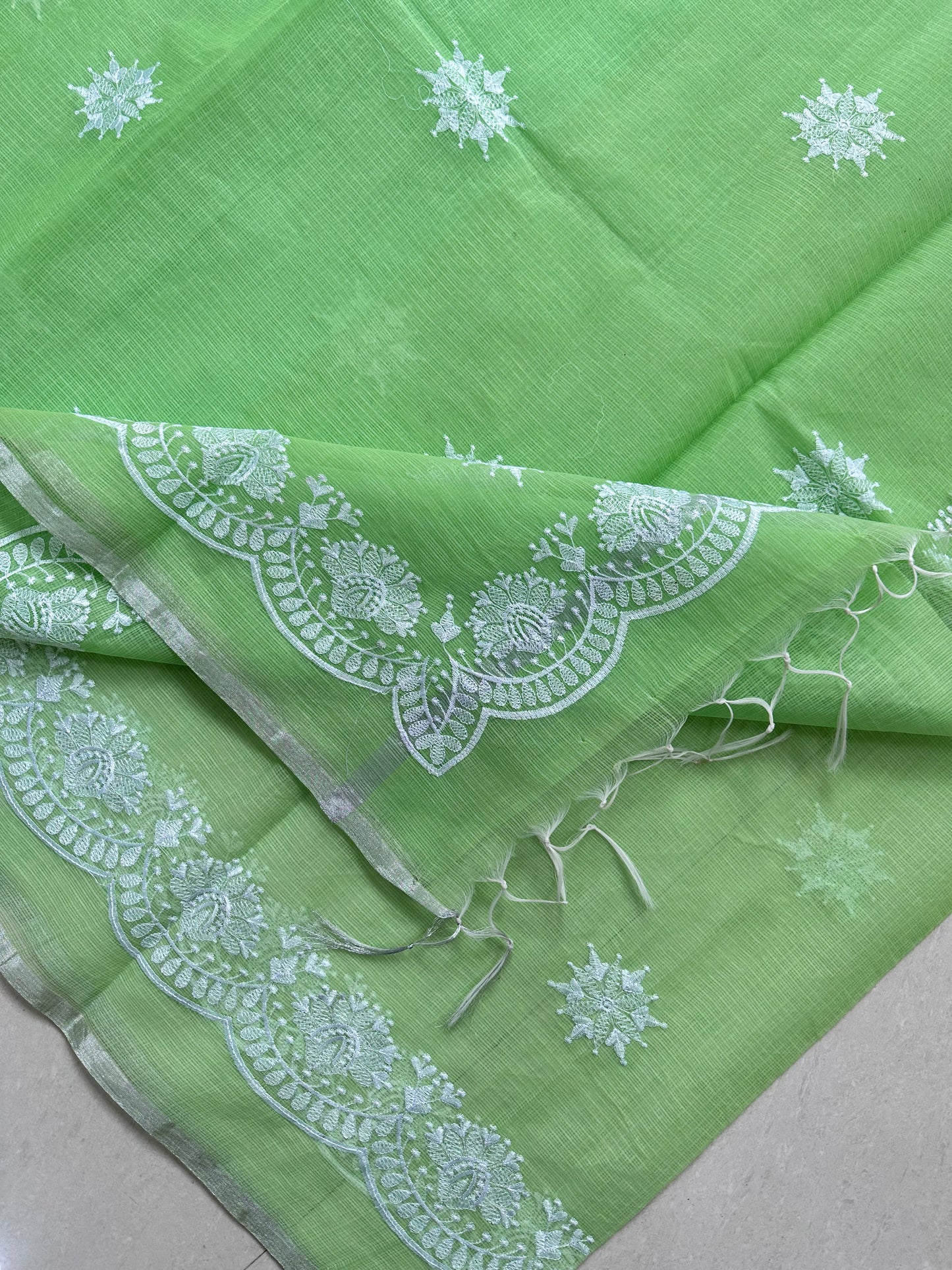 Embroidered Kota Cotton Doria Saree