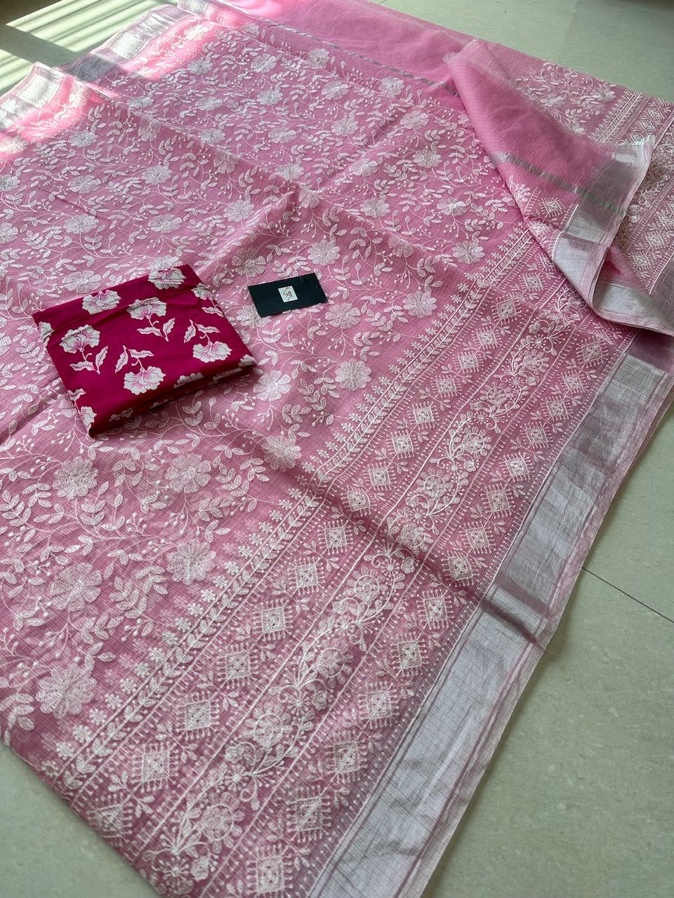 Embroidered Kota Cotton Doria Saree