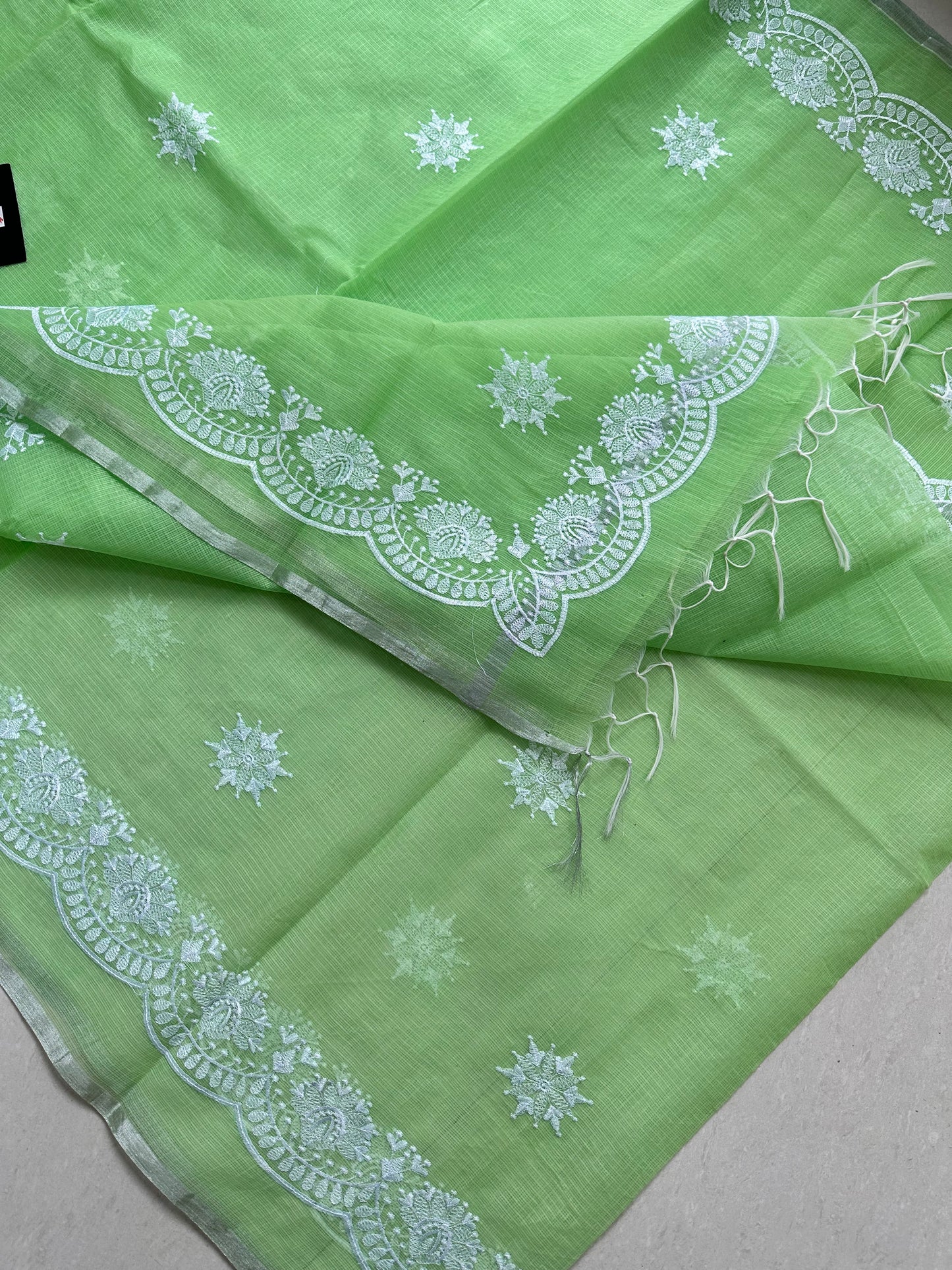 Embroidered Kota Cotton Doria Saree