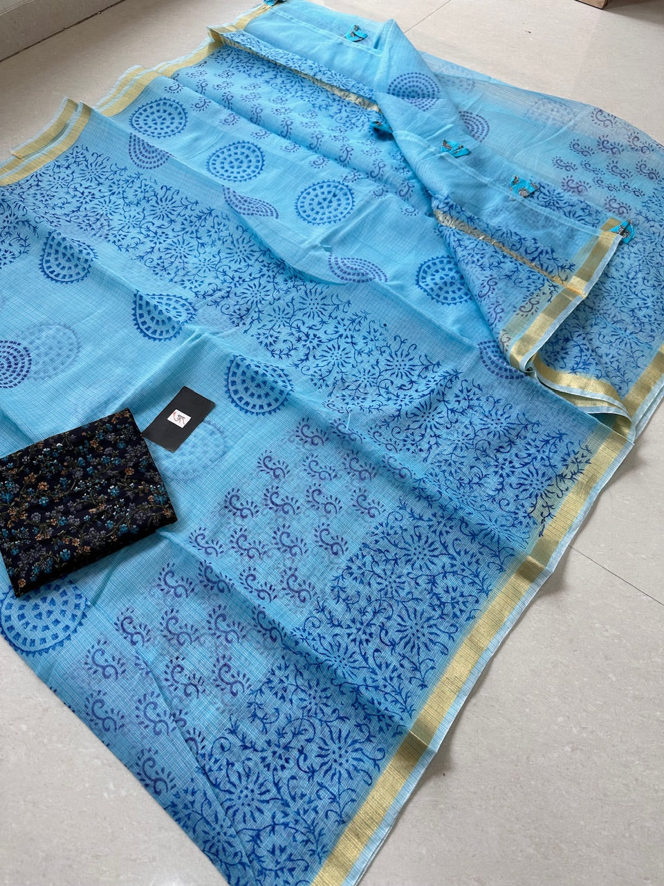 HandBlock Printed Kota Cotton Doria Saree