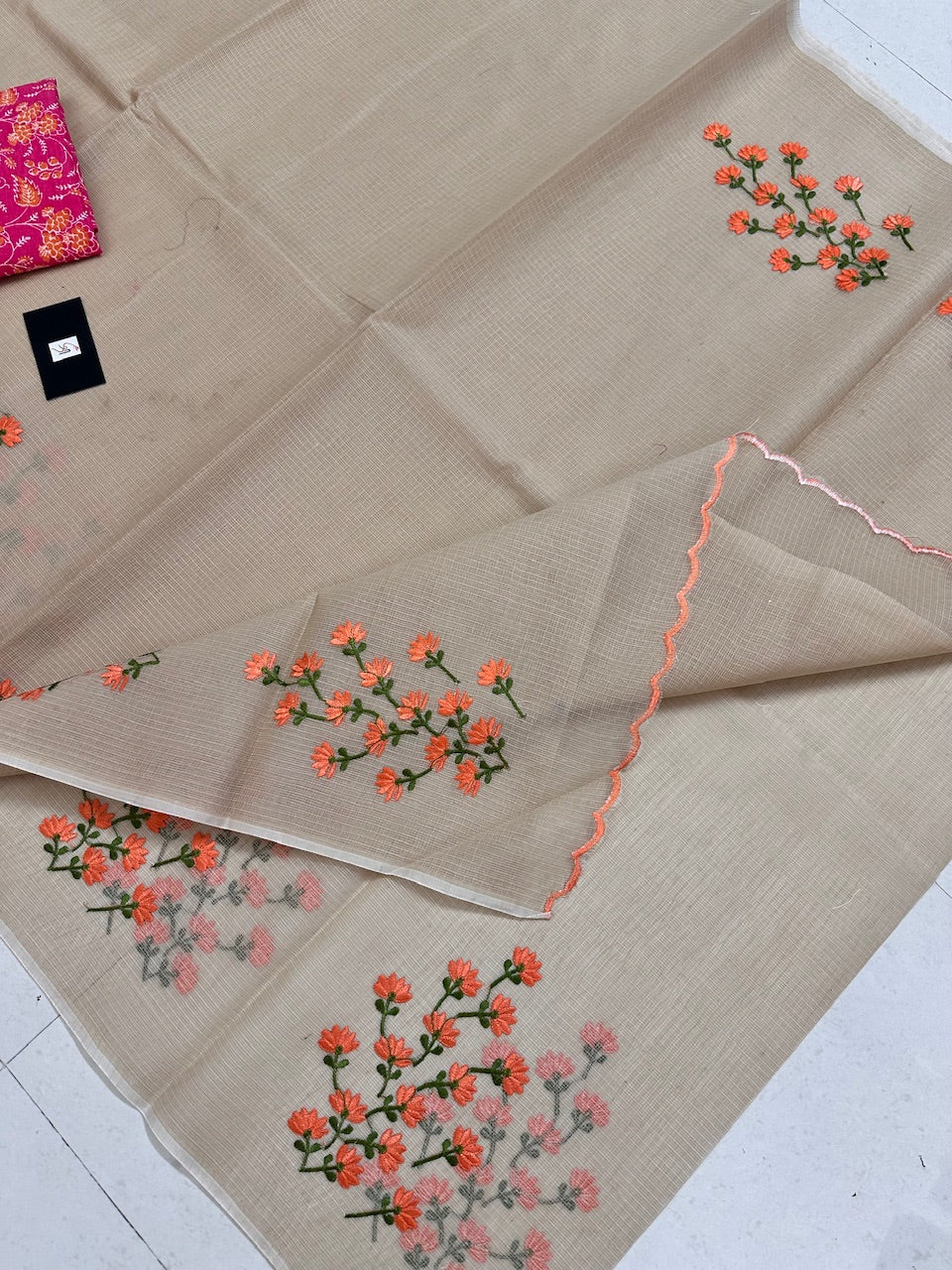 Embroidered Kota Cotton Doria Saree