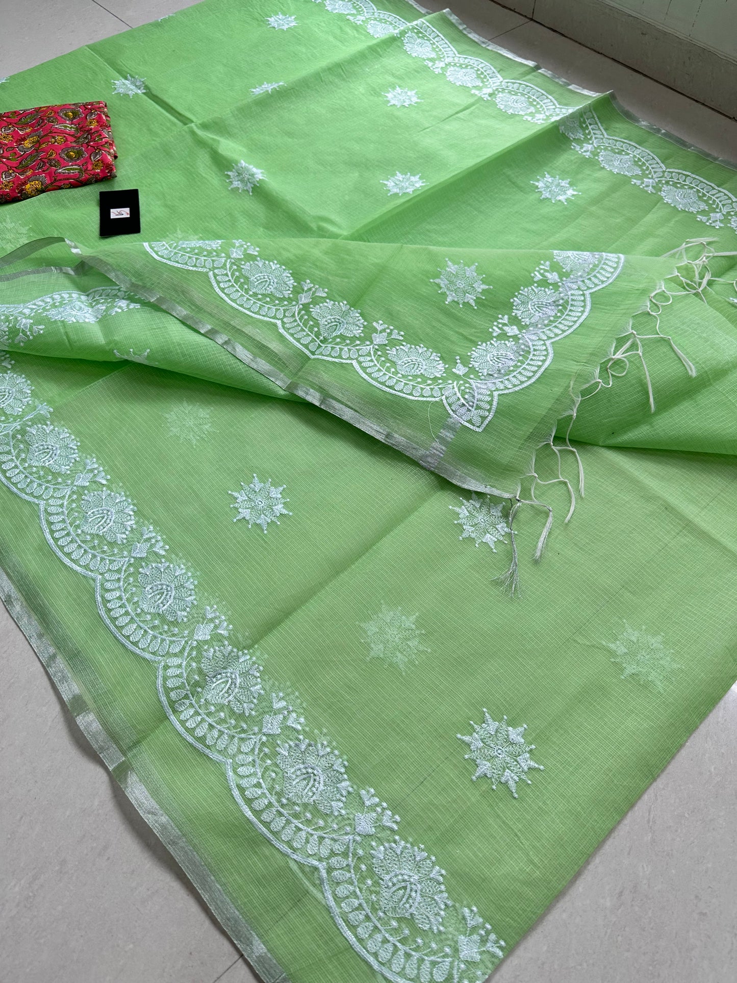 Embroidered Kota Cotton Doria Saree