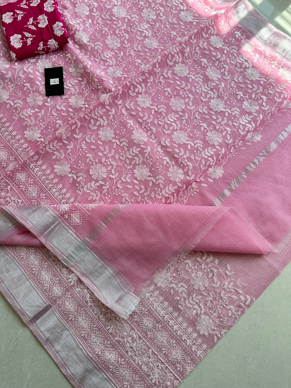 Embroidered Kota Cotton Doria Saree