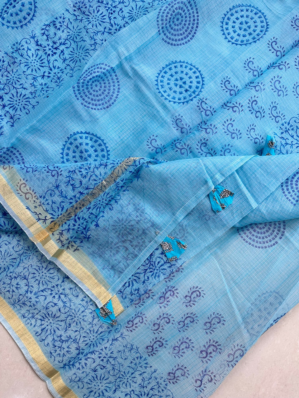 HandBlock Printed Kota Cotton Doria Saree