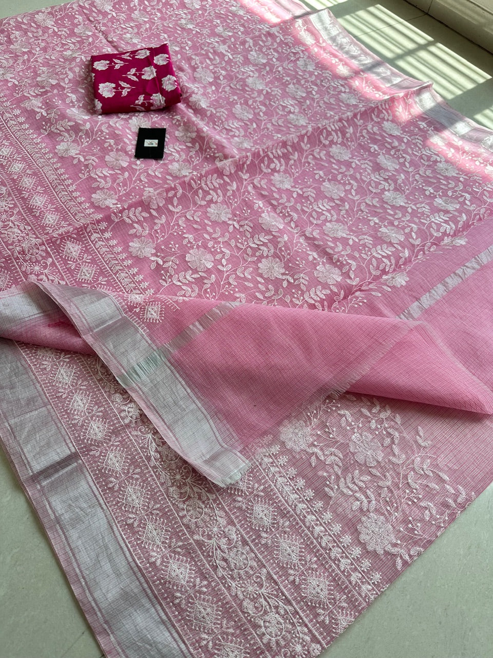 Embroidered Kota Cotton Doria Saree