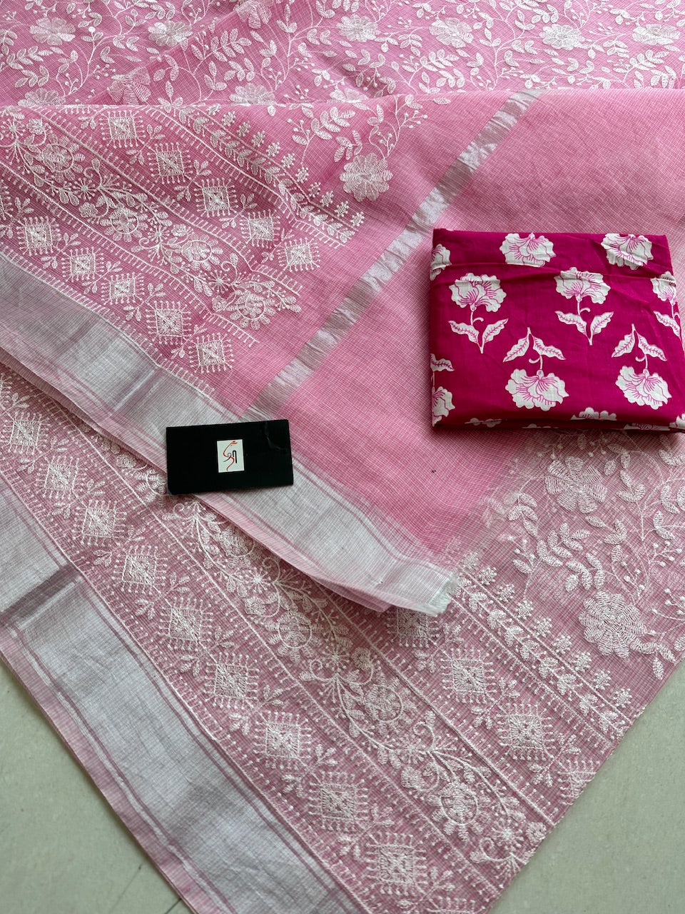 Embroidered Kota Cotton Doria Saree