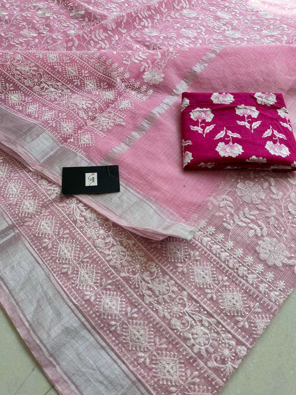 Embroidered Kota Cotton Doria Saree