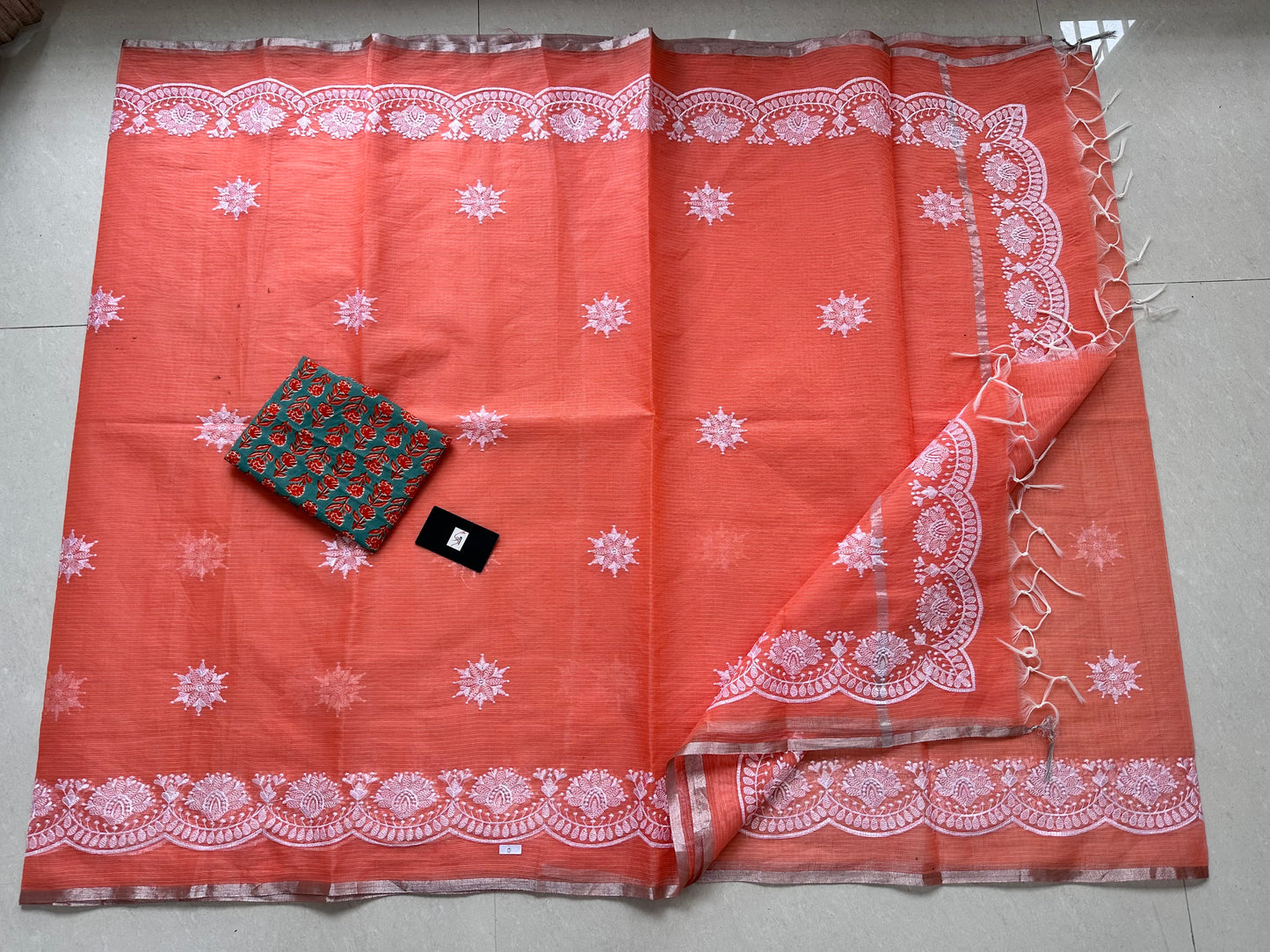 Embroidered Kota Cotton Doria Saree