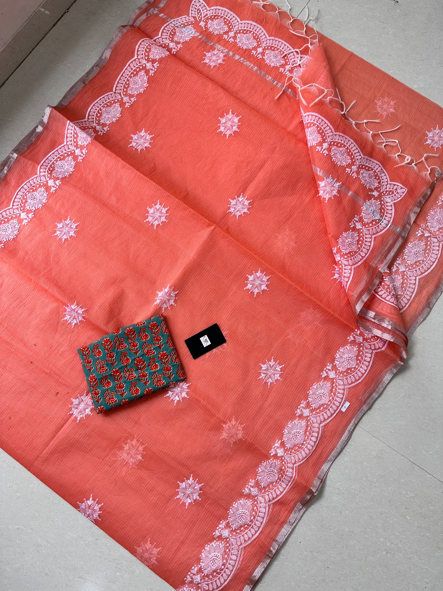 Embroidered Kota Cotton Doria Saree