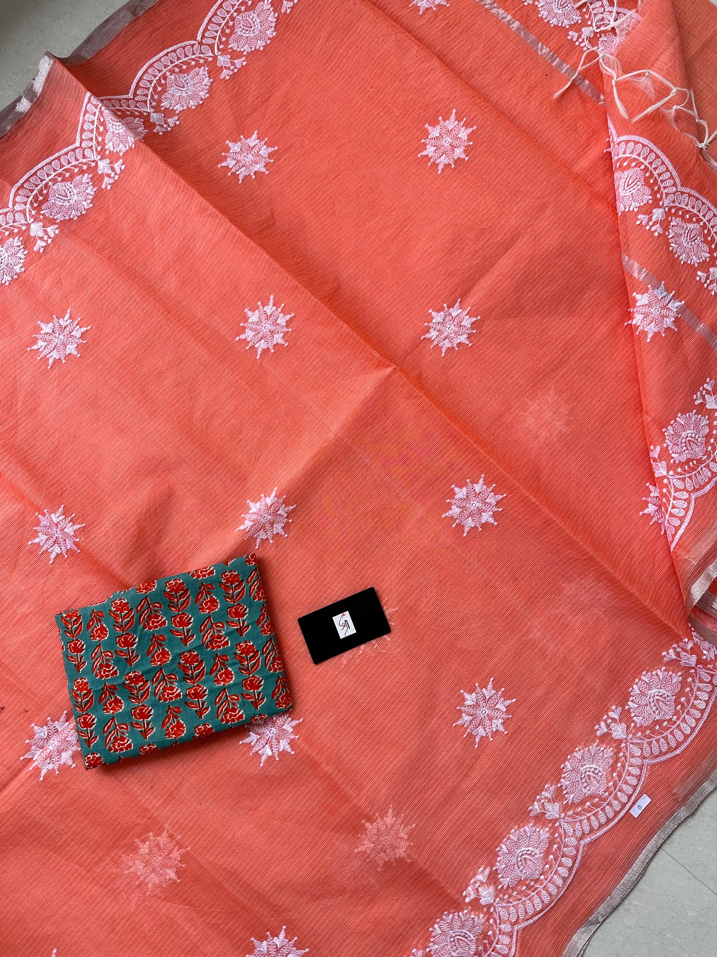 Embroidered Kota Cotton Doria Saree