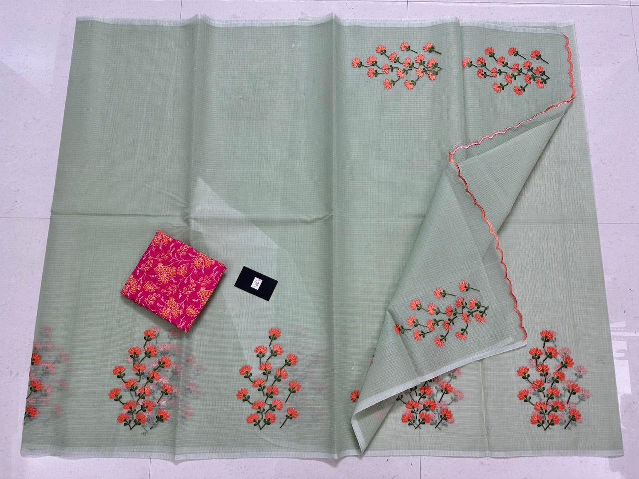 Embroidered Kota Cotton Doria Saree