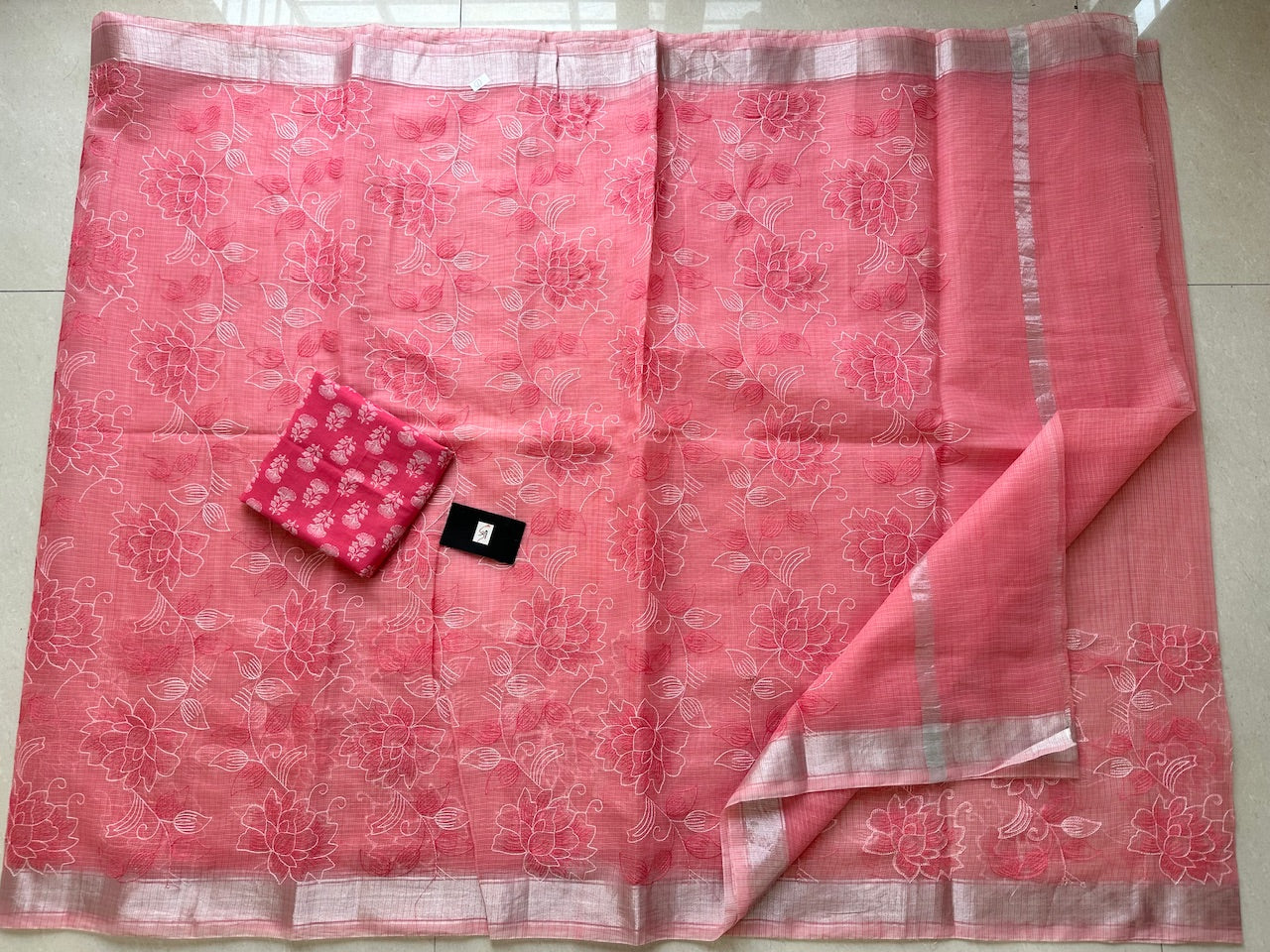 Embroidered Kota Cotton Doria Saree