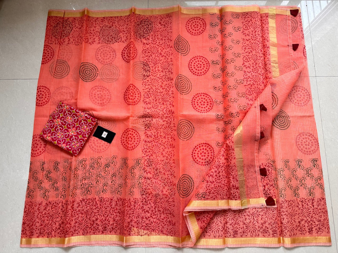 HandBlock Printed Kota Cotton Doria Saree