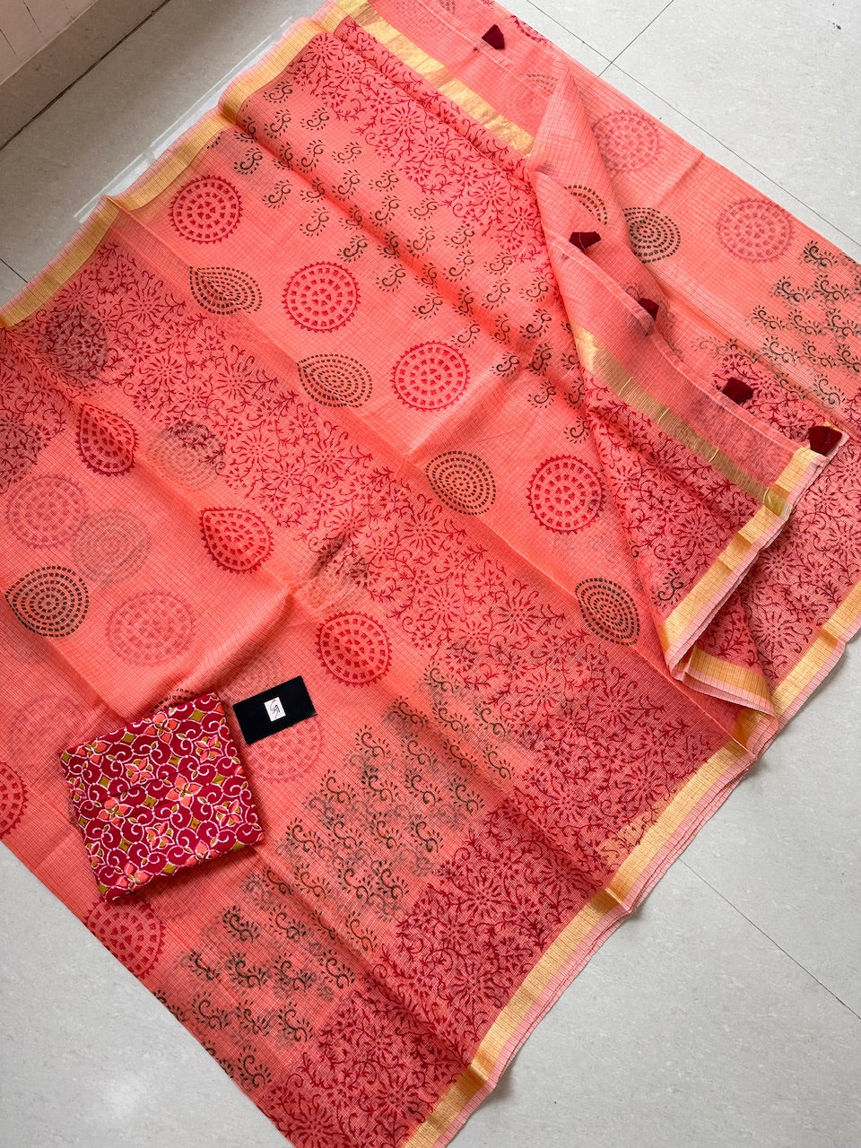 HandBlock Printed Kota Cotton Doria Saree