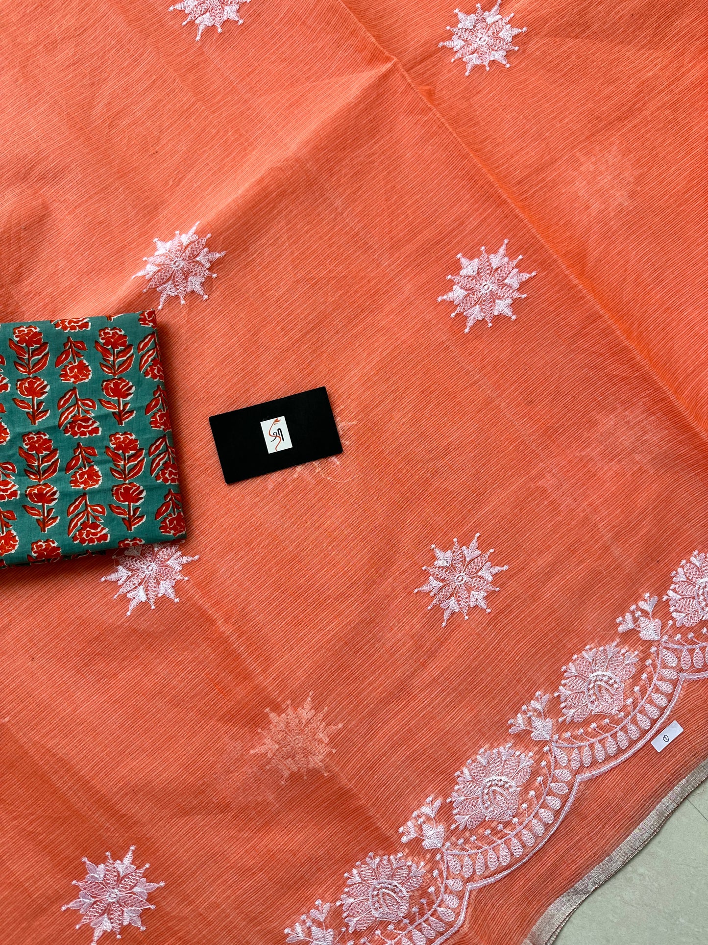 Embroidered Kota Cotton Doria Saree