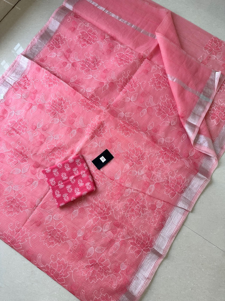 Embroidered Kota Cotton Doria Saree