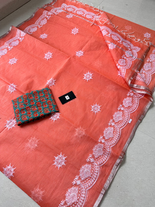 Embroidered Kota Cotton Doria Saree