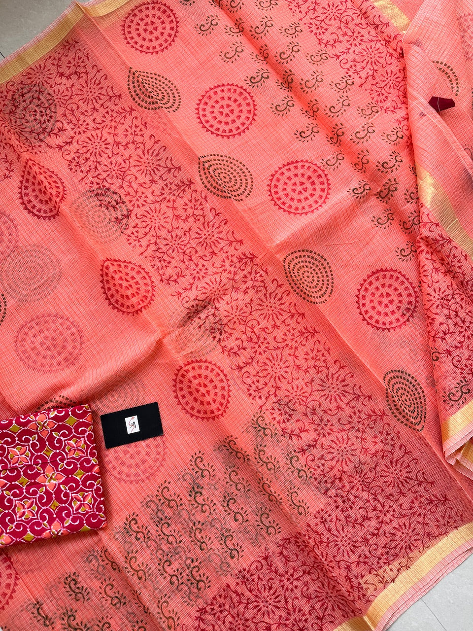 HandBlock Printed Kota Cotton Doria Saree