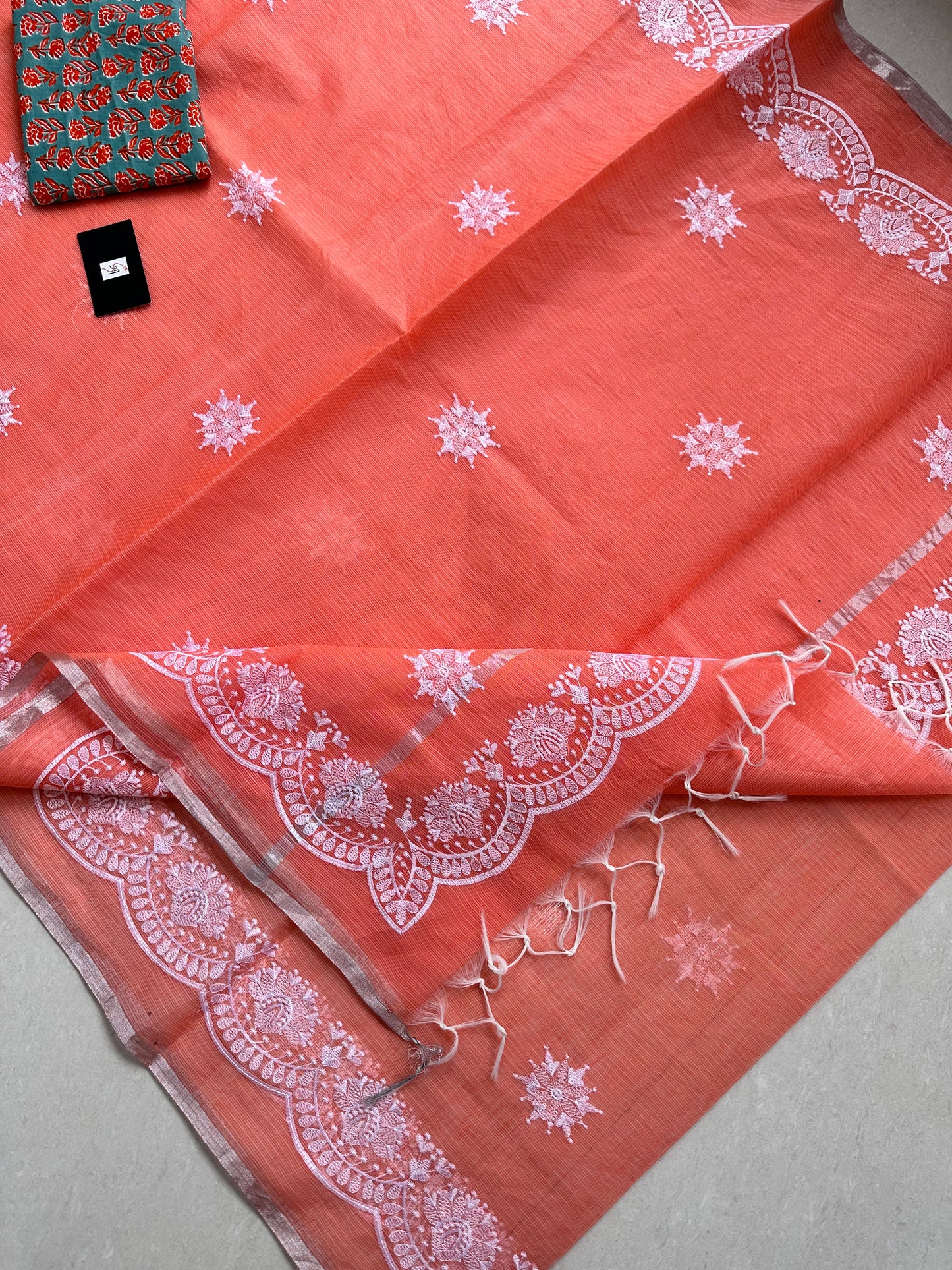 Embroidered Kota Cotton Doria Saree