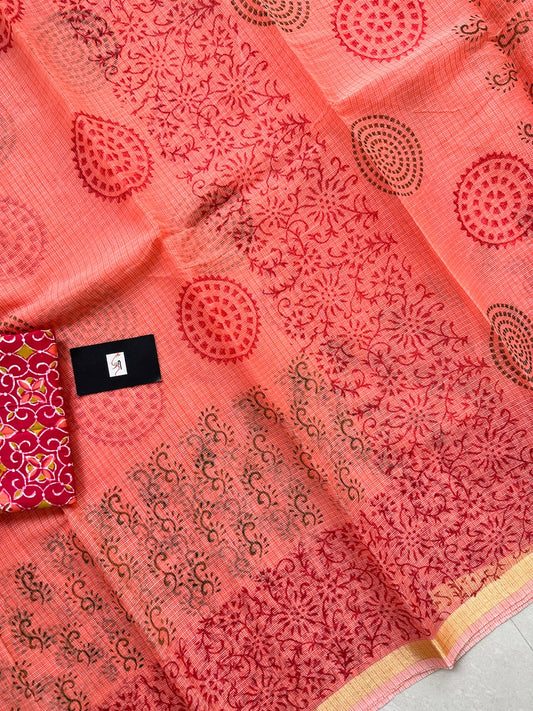 HandBlock Printed Kota Cotton Doria Saree