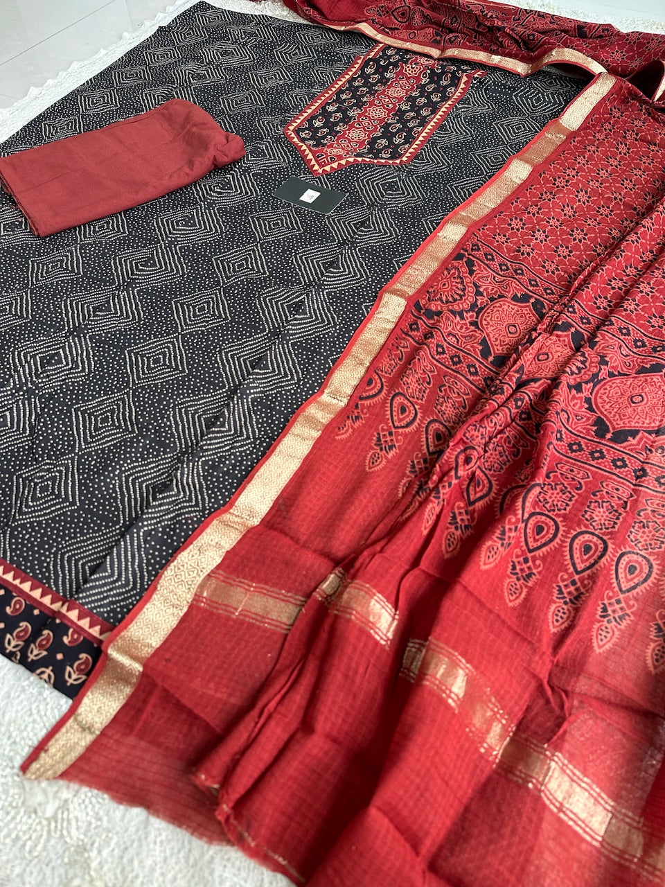 Pure HandBlock Printed Premium Cotton Suit with Maheswari Cotton Dupatta