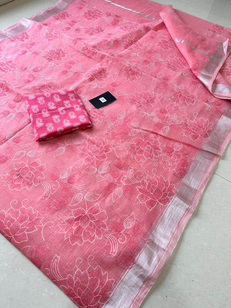 Embroidered Kota Cotton Doria Saree