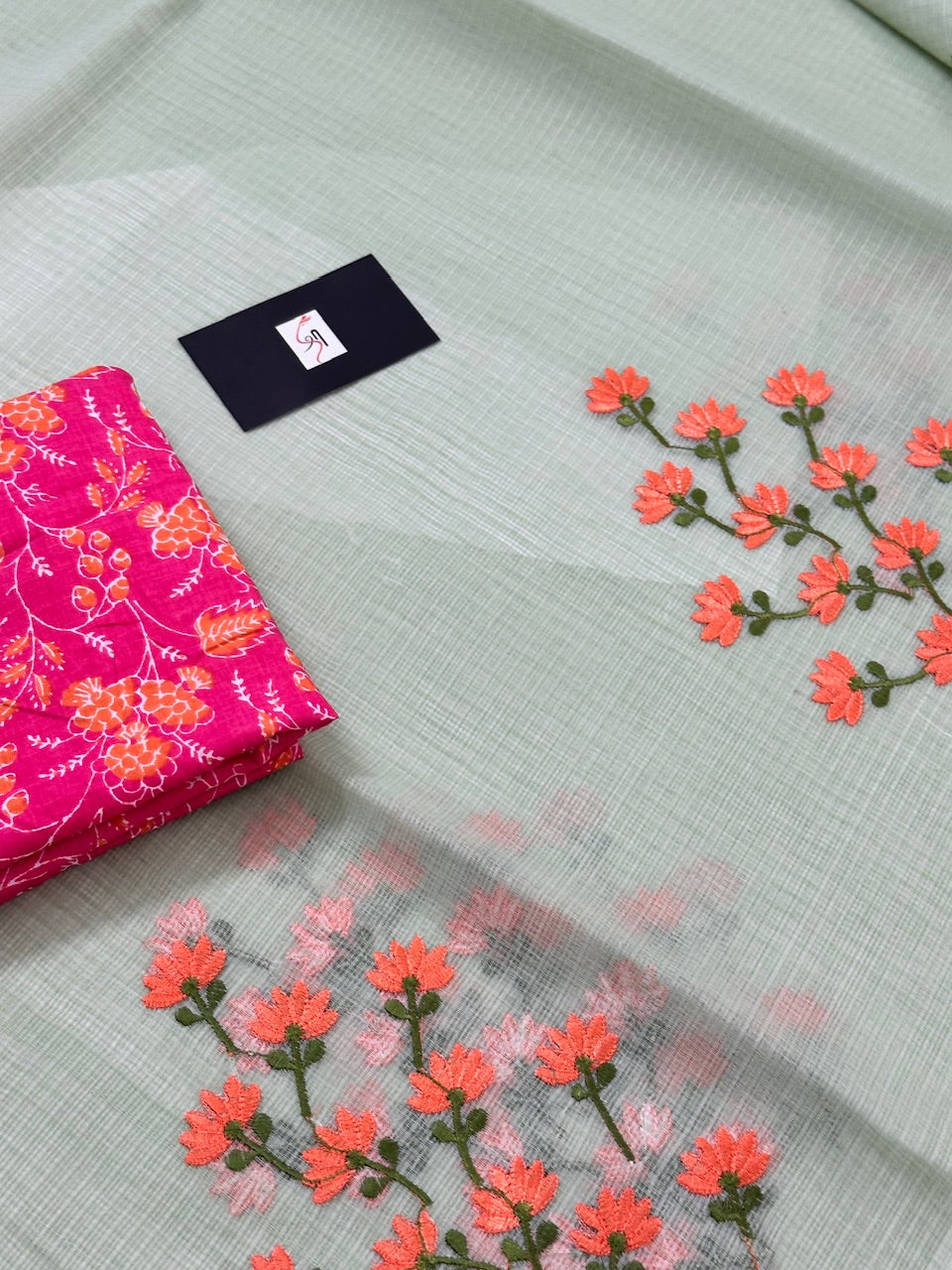 Embroidered Kota Cotton Doria Saree