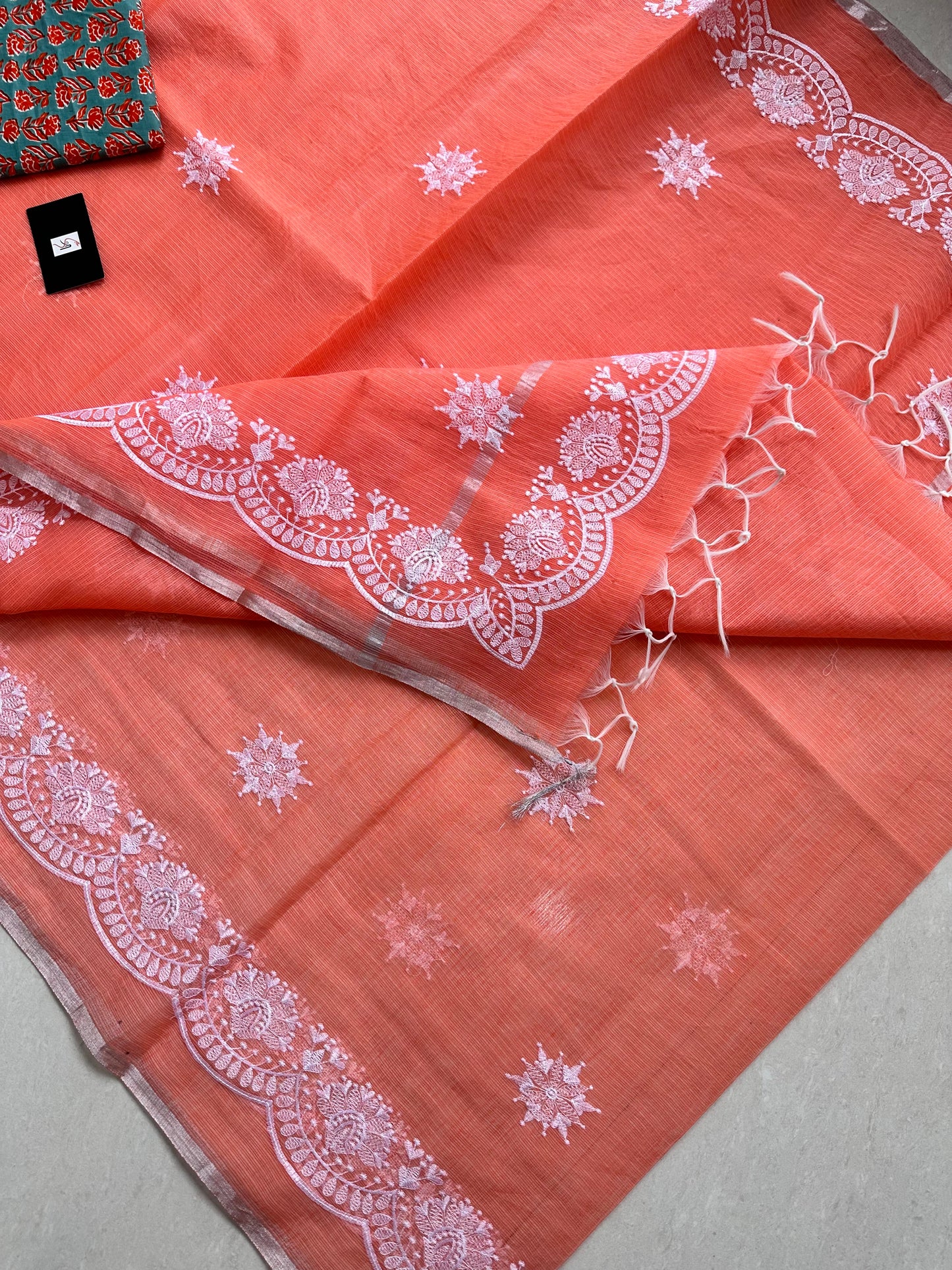 Embroidered Kota Cotton Doria Saree