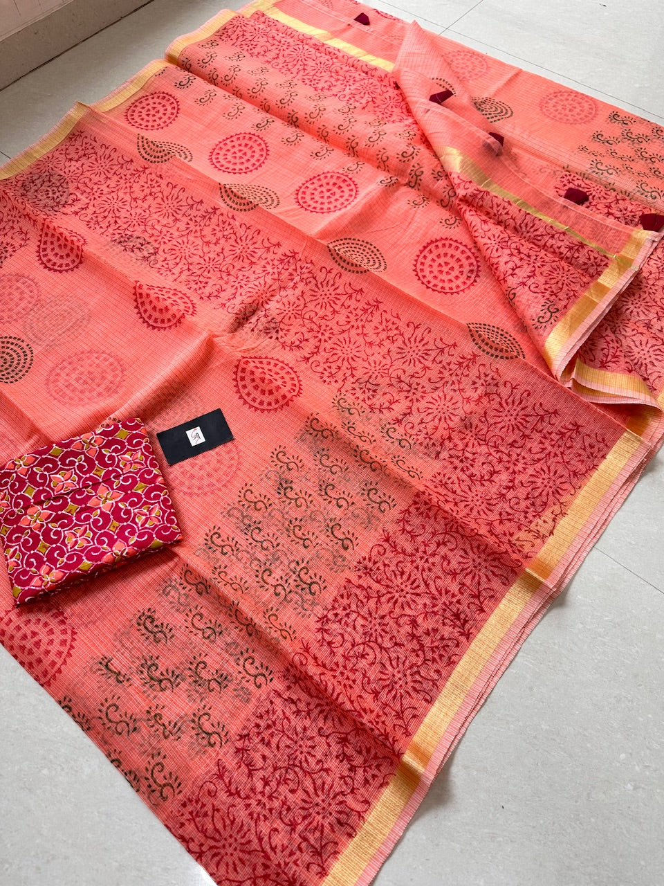 HandBlock Printed Kota Cotton Doria Saree