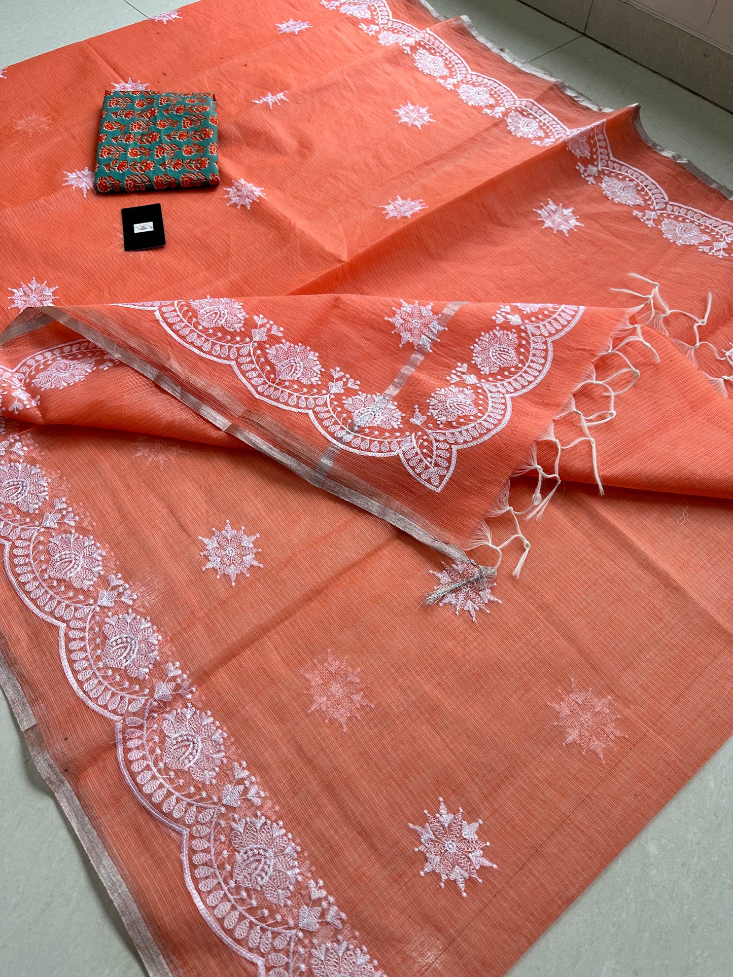 Embroidered Kota Cotton Doria Saree