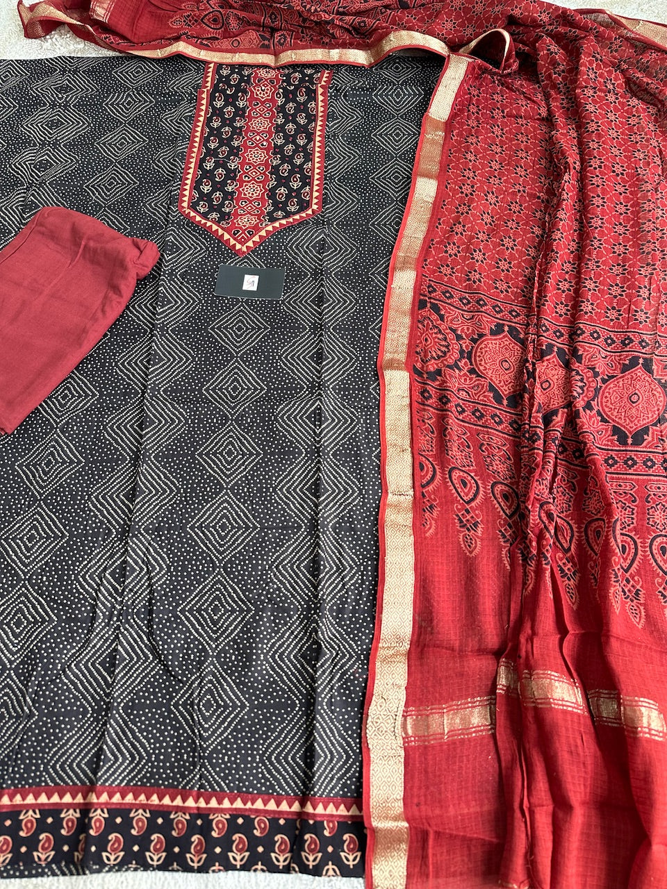 Pure HandBlock Printed Premium Cotton Suit with Maheswari Cotton Dupatta