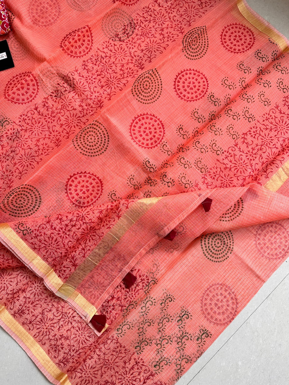 HandBlock Printed Kota Cotton Doria Saree