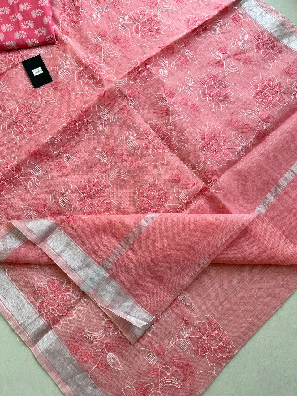 Embroidered Kota Cotton Doria Saree