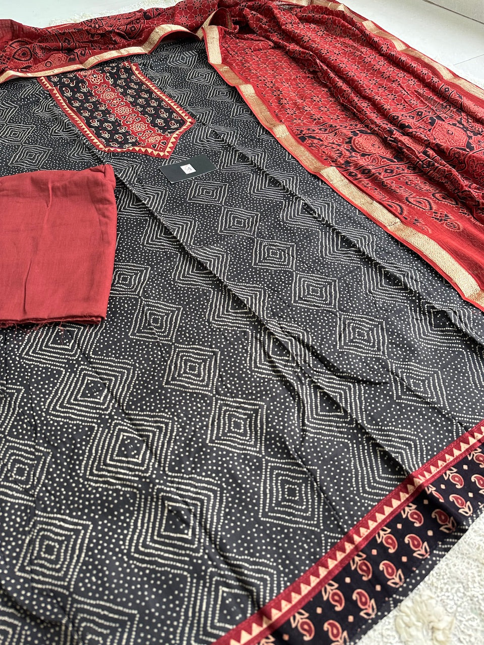 Pure HandBlock Printed Premium Cotton Suit with Maheswari Cotton Dupatta