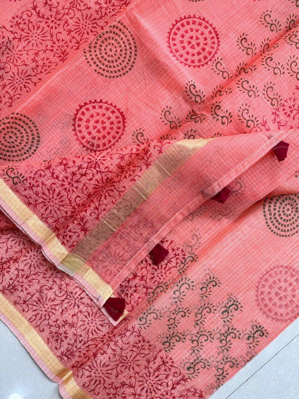 HandBlock Printed Kota Cotton Doria Saree