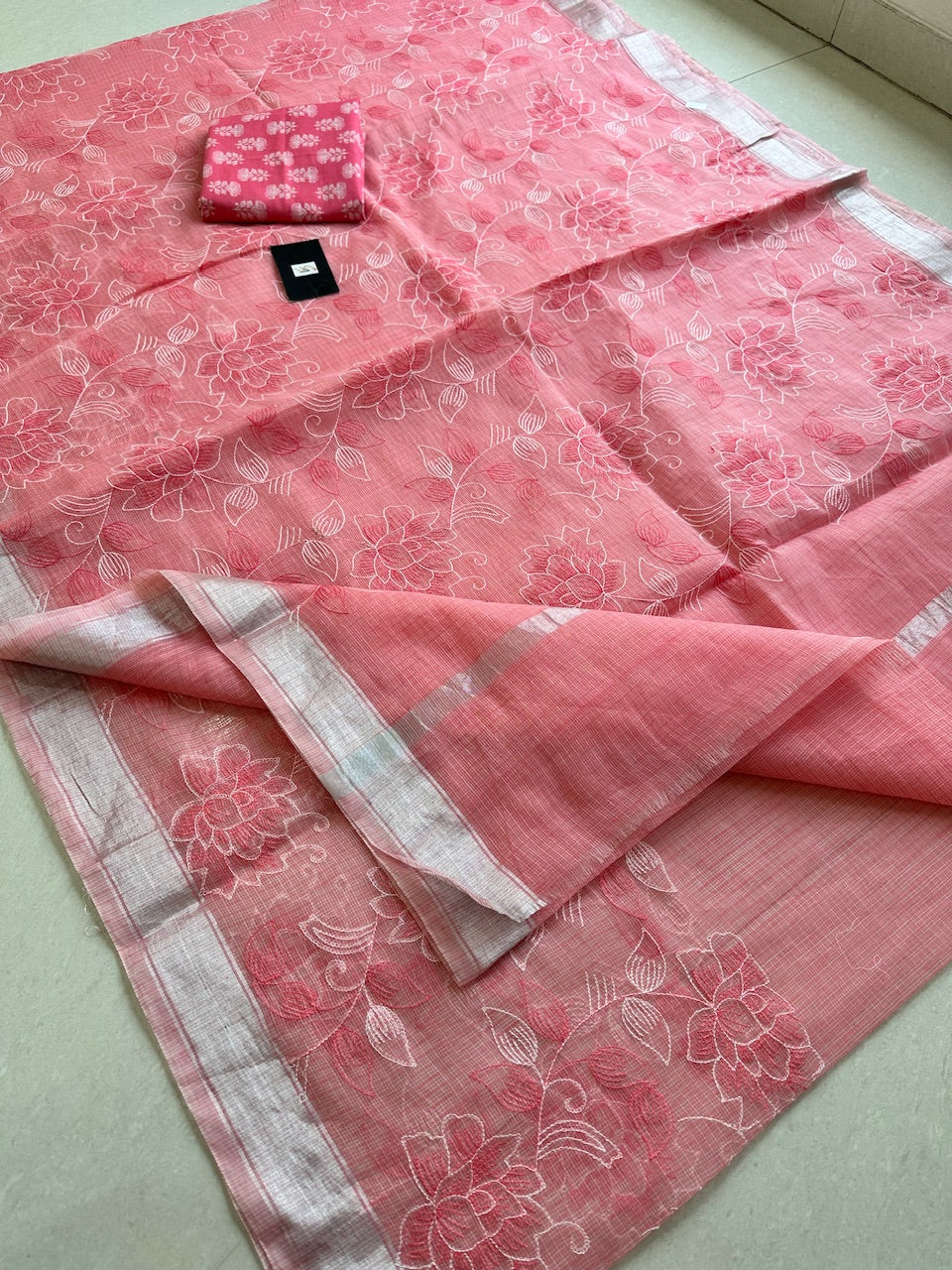 Embroidered Kota Cotton Doria Saree