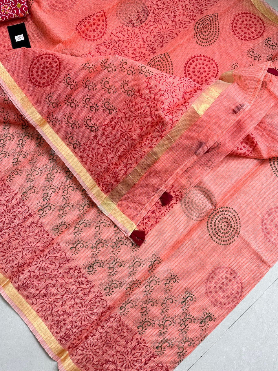 HandBlock Printed Kota Cotton Doria Saree