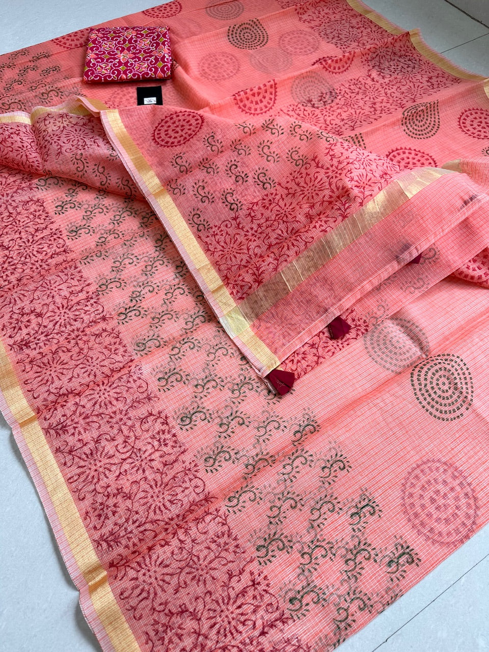 HandBlock Printed Kota Cotton Doria Saree