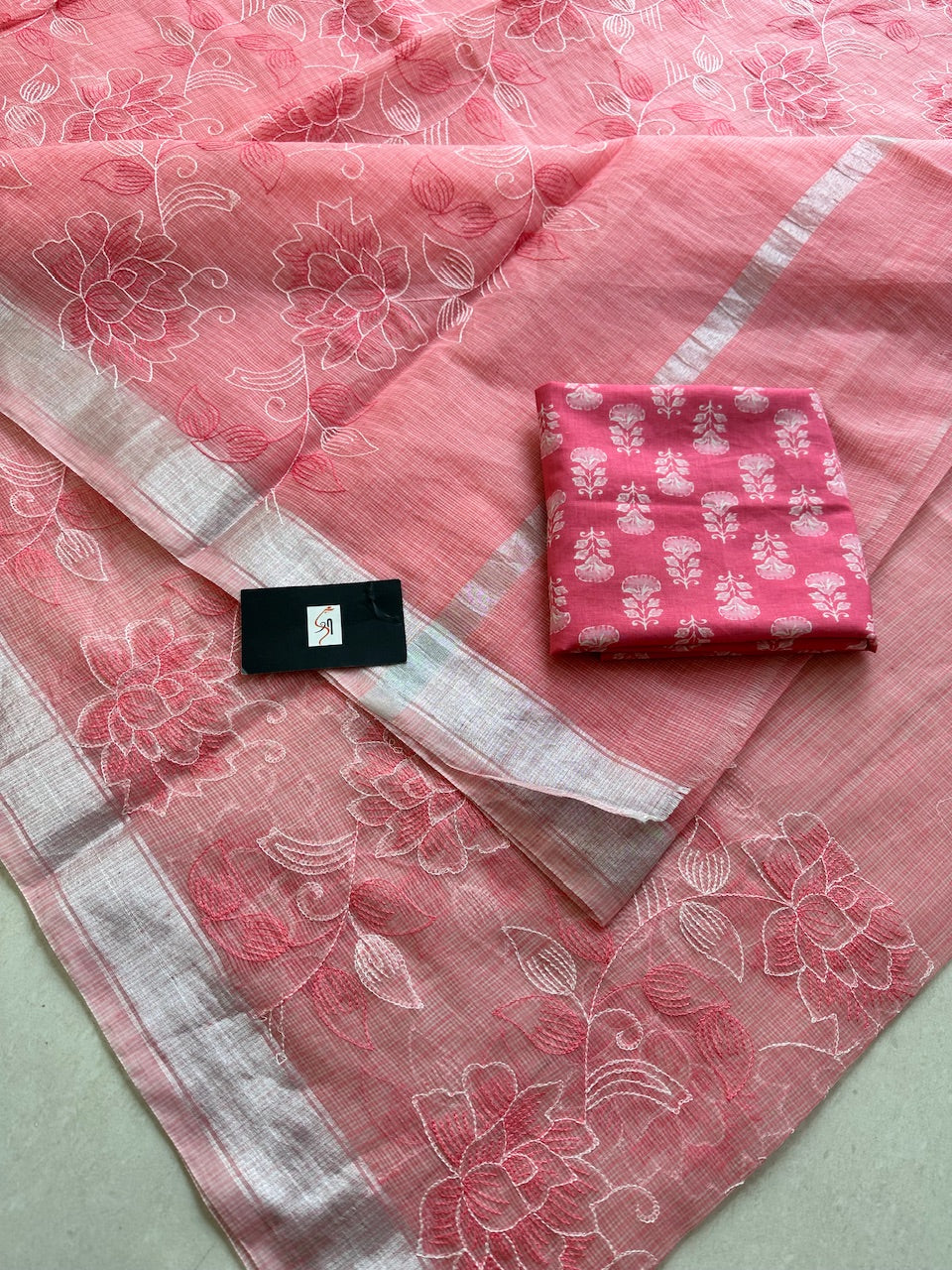 Embroidered Kota Cotton Doria Saree