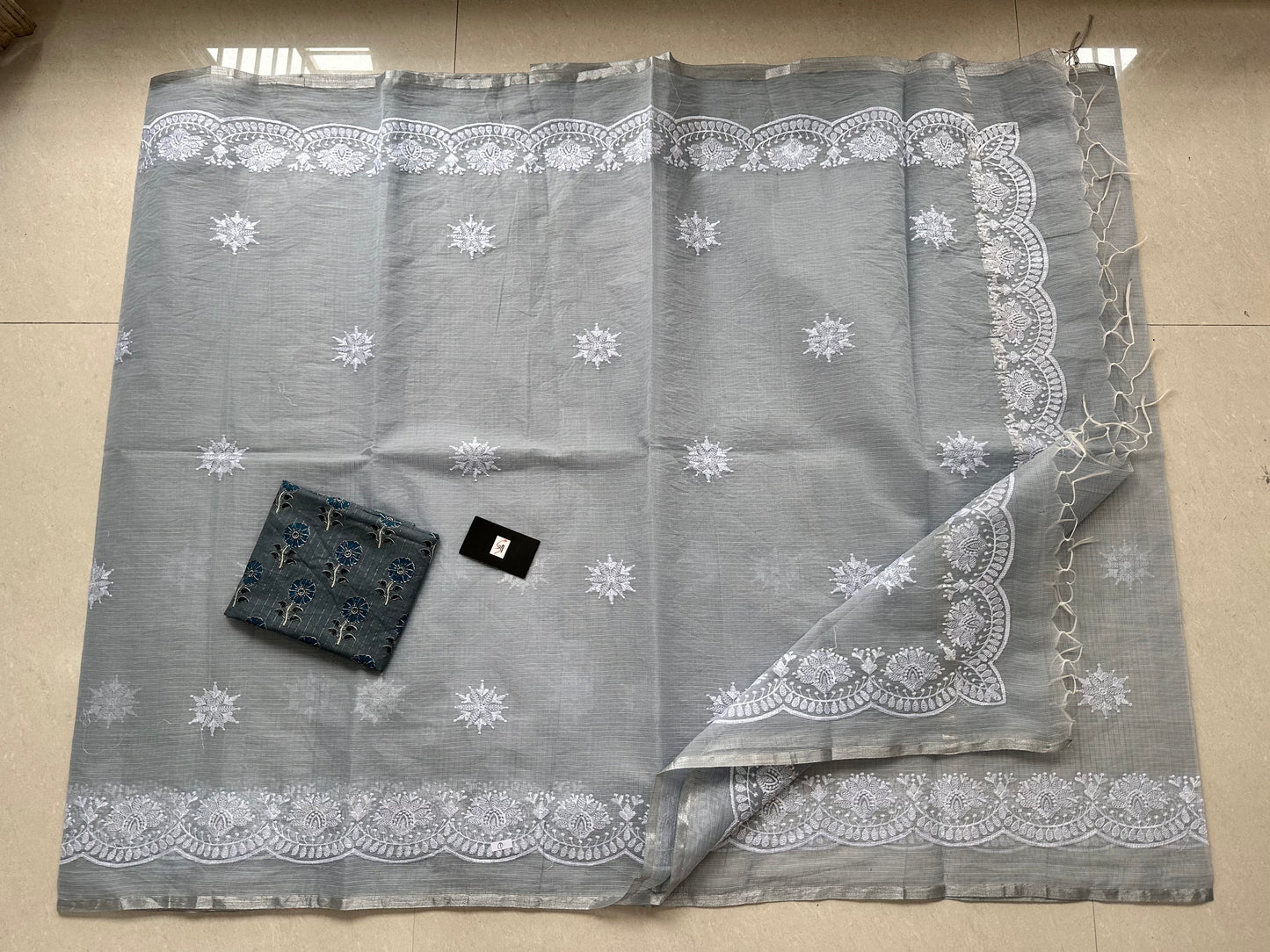 Embroidered Kota Cotton Doria Saree