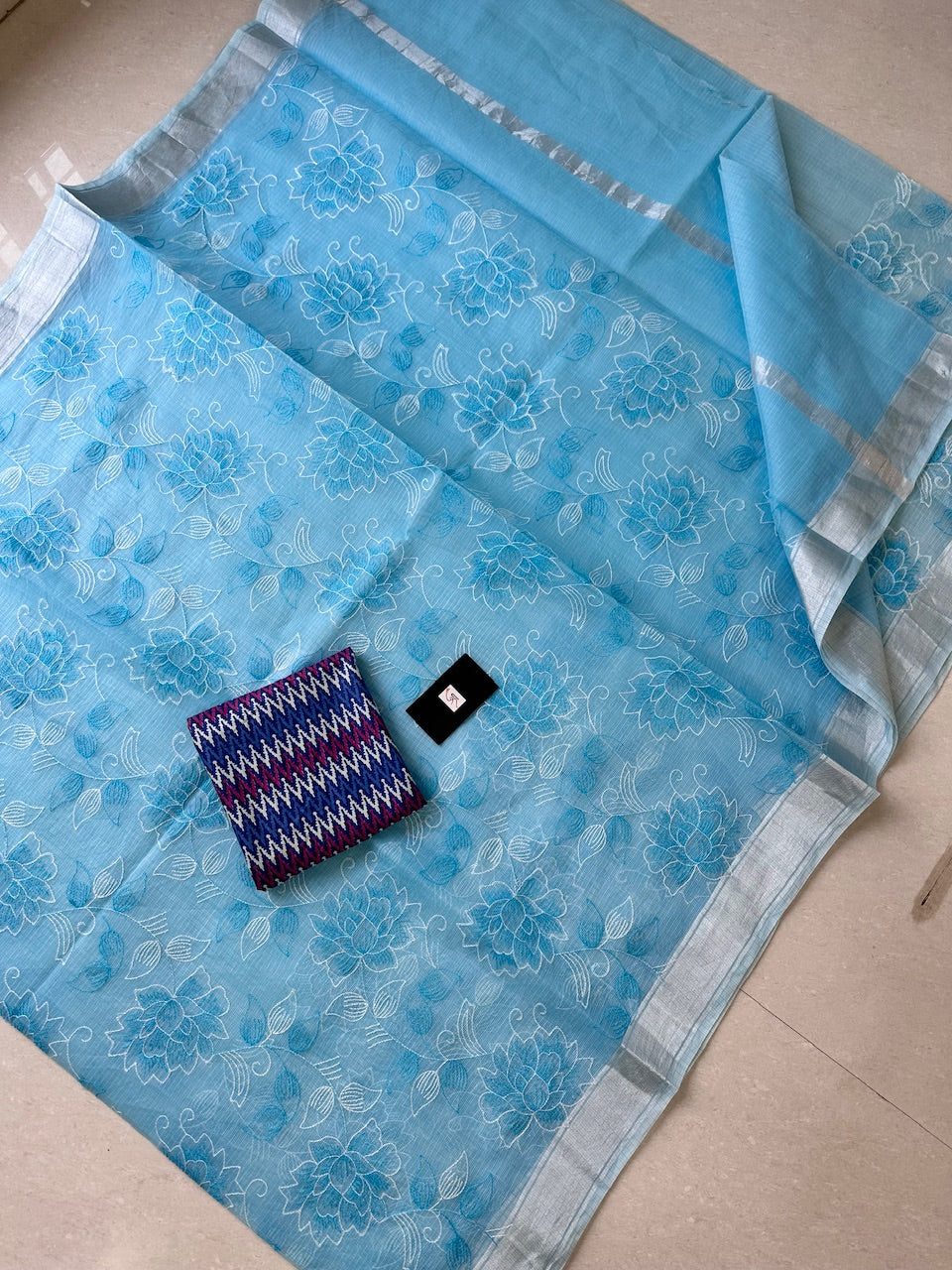 Embroidered Kota Cotton Doria Saree